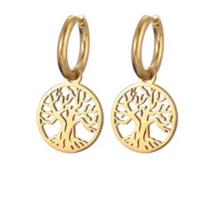 Boucles d'oreilles arbre de vie créoles dorées classiques - Or