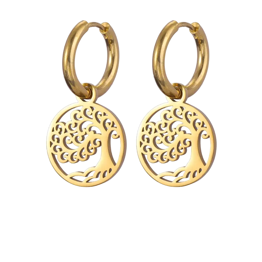 Boucles d'oreilles arbre de vie créoles dorées élégantes - Or