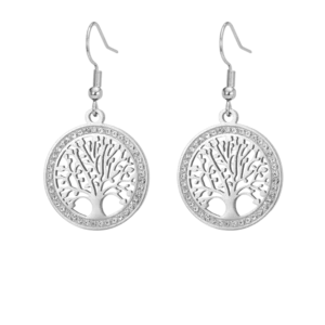Boucles d'oreilles arbre de vie rondes argentées - Argent