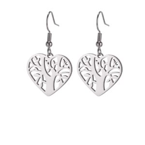 Boucles d'oreilles arbre de vie argentées coeur