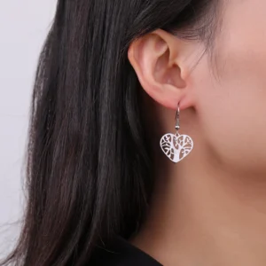Boucles d'oreilles arbre de vie argentées coeur