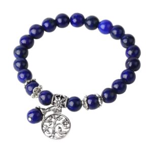 Bracelet perles bleues foncées avec arbre de vie argenté