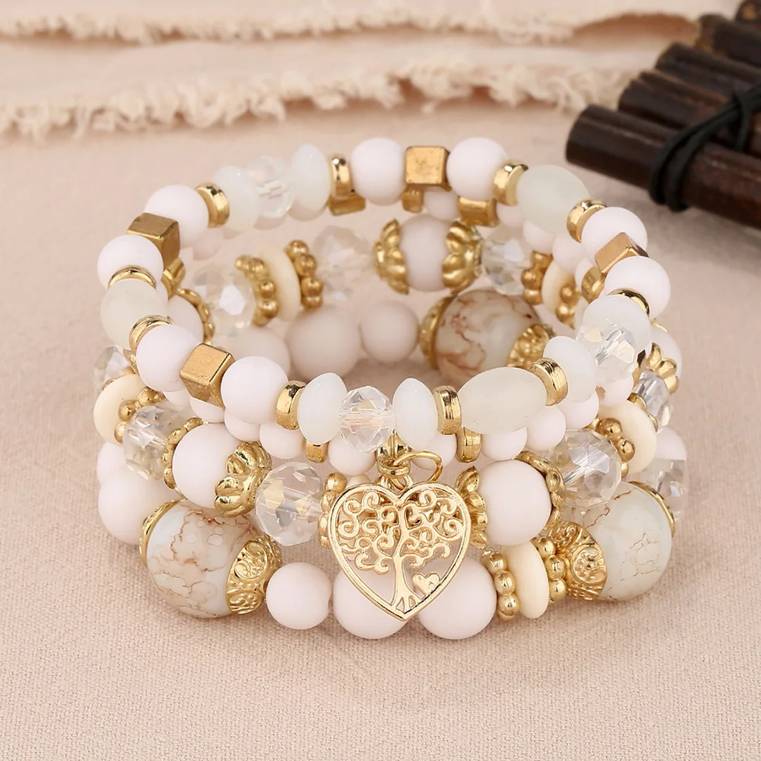 Ensemble de bracelets arbre de vie avec perles blancs