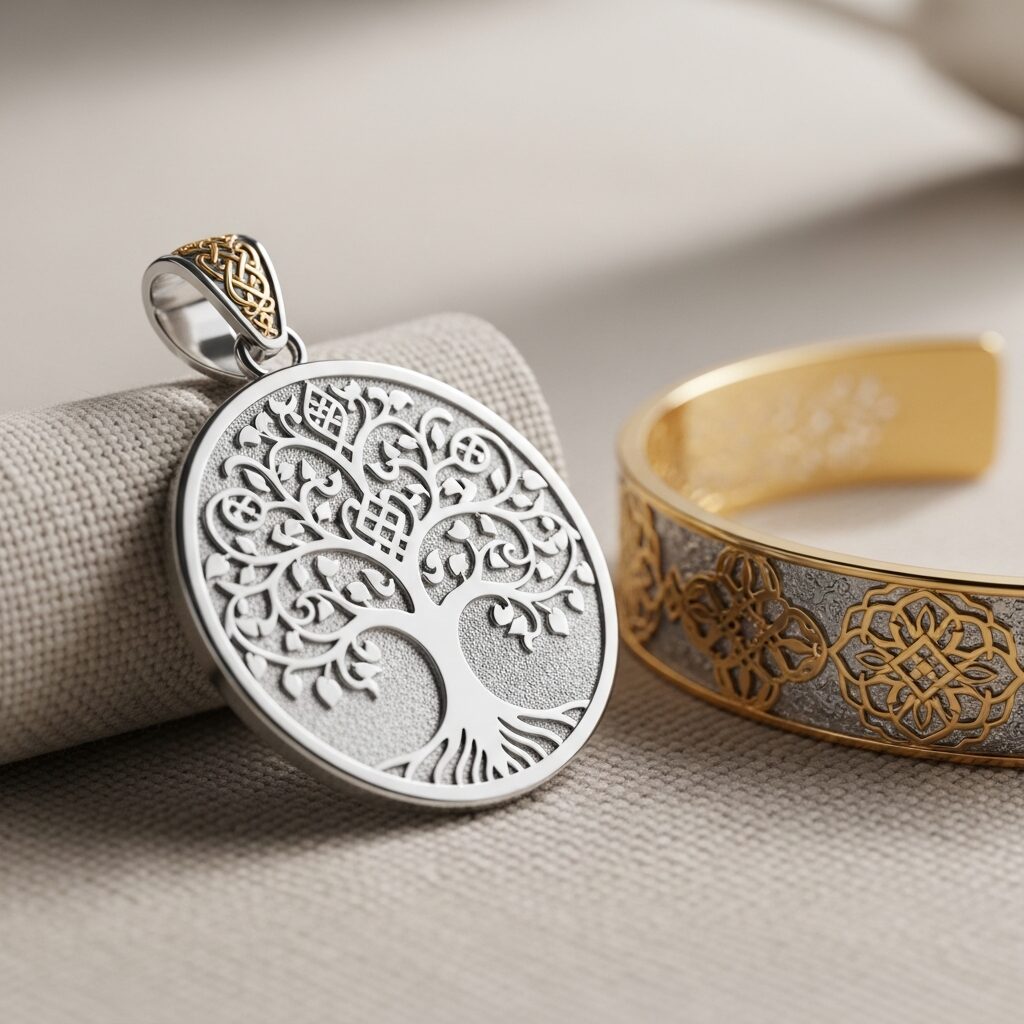 Découvrez notre collection arbre de vie islam — des bijoux gravés en argent ou doré qui marient sens spirituel et élégance contemporaine. Colliers et bracelets symboliques de vie, connexion ciel-terre, pour un style raffiné et une énergie équilibrante au quotidien.